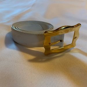 Stylish Vintage Palsha Picasso White Genuine Leather Belt with Gold Hardware!